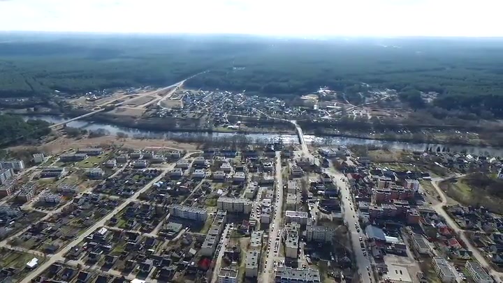 Panorama Over Small Town Near River