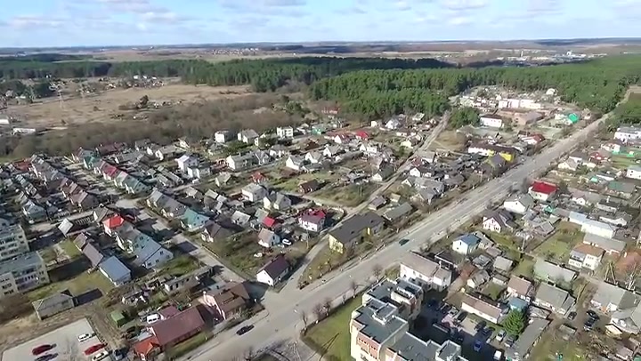 Panorama Over Small Town Near River With Rotation