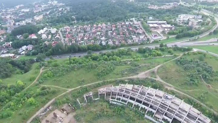 Panorama Over The City Near Abandoned Stadium