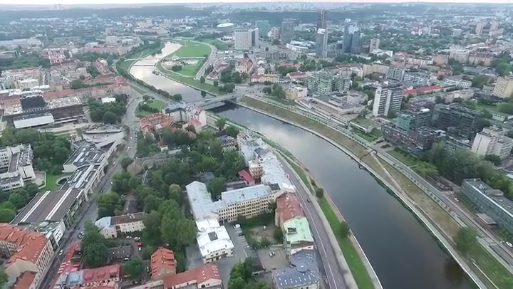 Aerial View Over The City Near River 9