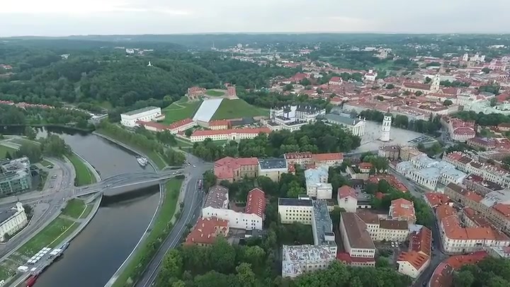 Aerial View Over The City Near River 7