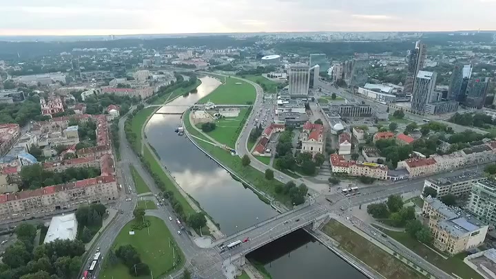 Aerial View Over The City Near River 10