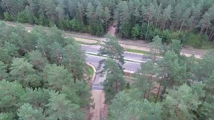 Flight Over The Forest Near Gravel Road And Highway