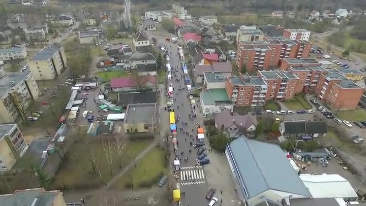 Flight Over Small Town Near River